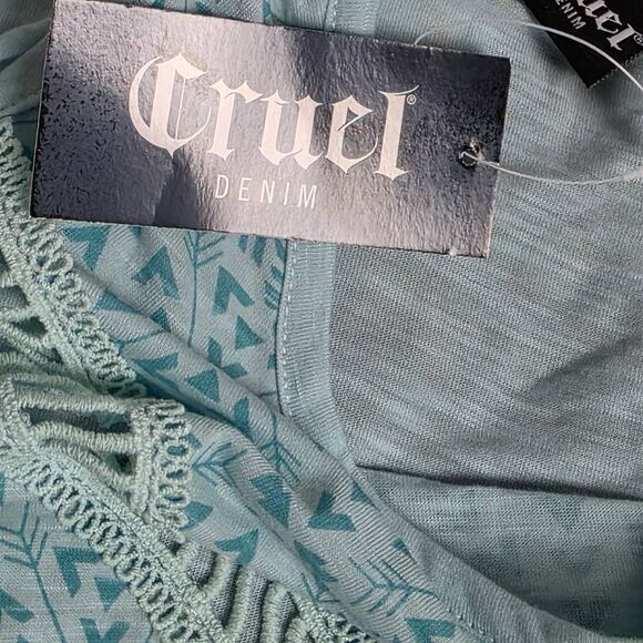 Cruel Denim S Aqua Aztec Lace Front Tank NWT - Picture 8 of 9